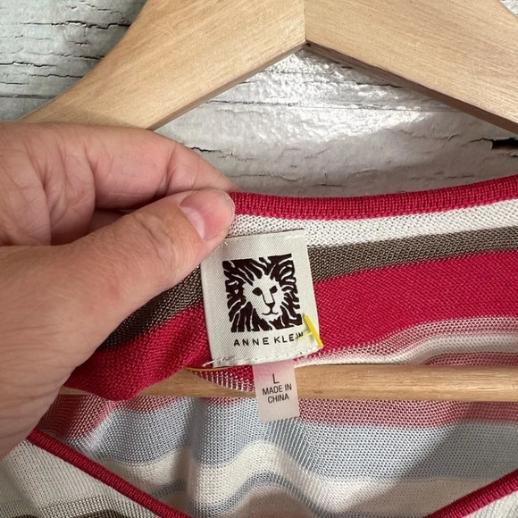 Anne Klein striped tank top size large pink red - Picture 4 of 7